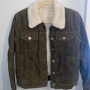 Green corduroy fur coat